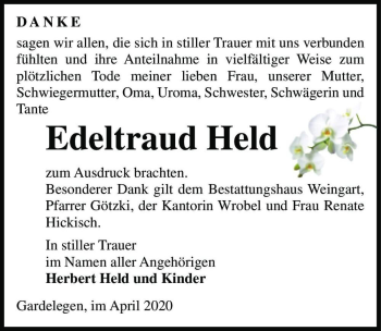 Traueranzeige von Edeltraud Held  von Magdeburger Volksstimme
