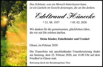 Traueranzeige von Edeltraud Hünecke  von Magdeburger Volksstimme