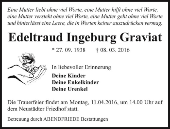 Traueranzeige von Edeltraud Ingeburg Graviat  von Magdeburger Volksstimme