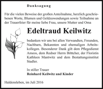 Traueranzeige von Edeltraud Keilwitz  von Magdeburger Volksstimme