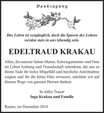 Traueranzeige von Edeltraud Krakau  von Magdeburger Volksstimme