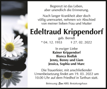 Traueranzeige von Edeltraud Krippendorf (geb. Berndt)  von Magdeburger Volksstimme