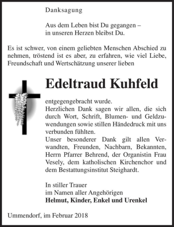 Traueranzeige von Edeltraud Kuhfeld  von Magdeburger Volksstimme