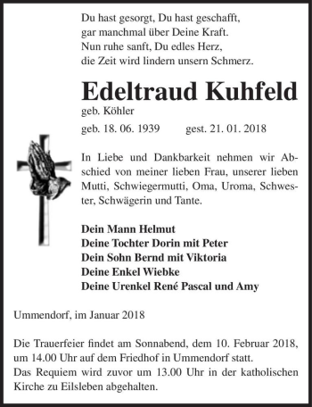 Traueranzeige von Edeltraud Kuhfeld (geb. Köhler)  von Magdeburger Volksstimme