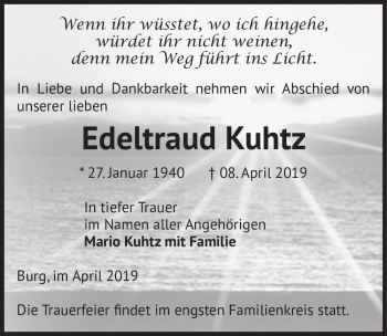Traueranzeige von Edeltraud Kuhtz  von Magdeburger Volksstimme