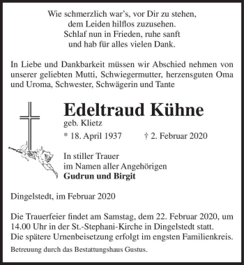 Traueranzeige von Edeltraud Kühne (geb. Klietz)  von Magdeburger Volksstimme