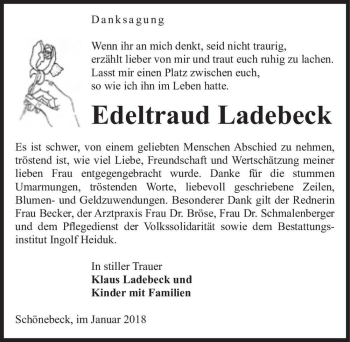 Traueranzeige von Edeltraud Ladebeck  von Magdeburger Volksstimme