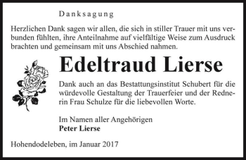 Traueranzeige von Edeltraud Lierse  von Magdeburger Volksstimme