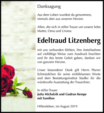 Traueranzeige von Edeltraud Litzenberg  von Magdeburger Volksstimme