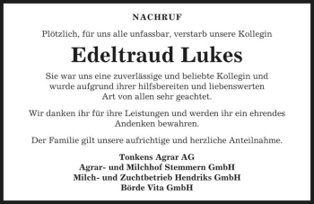 Traueranzeige von Edeltraud Lukes  von Magdeburger Volksstimme