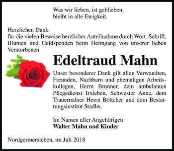 Traueranzeige von Edeltraud Mahn  von Magdeburger Volksstimme