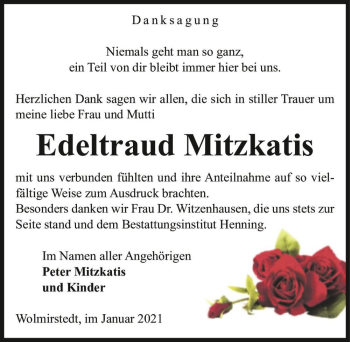 Traueranzeige von Edeltraud Mitzkatis  von Magdeburger Volksstimme