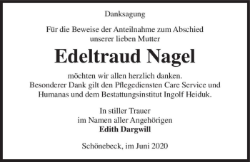 Traueranzeige von Edeltraud Nagel  von Magdeburger Volksstimme