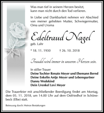 Traueranzeige von Edeltraud Nagel (geb. Lahr)  von Magdeburger Volksstimme