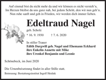 Traueranzeige von Edeltraud Nagel (geb. Scholz)  von Magdeburger Volksstimme