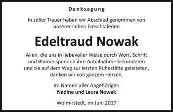 Traueranzeige von Edeltraud Nowak  von Magdeburger Volksstimme