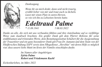Traueranzeige von Edeltraud Palme  von Magdeburger Volksstimme