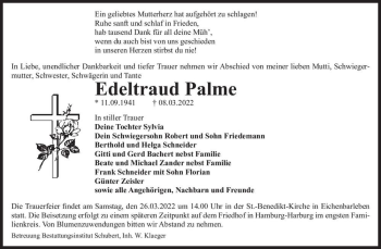 Traueranzeige von Edeltraud Palme  von Magdeburger Volksstimme
