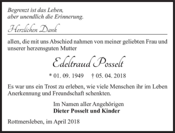 Traueranzeige von Edeltraud Posselt  von Magdeburger Volksstimme