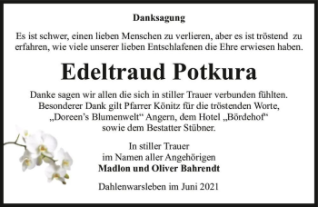 Traueranzeige von Edeltraud Potkura  von Magdeburger Volksstimme