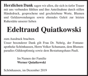 Traueranzeige von Edeltraud Quiatkowski  von Magdeburger Volksstimme