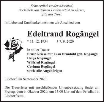 Traueranzeige von Edeltraud Rogängel  von Magdeburger Volksstimme