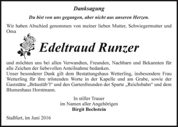Traueranzeige von Edeltraud Runzer  von Magdeburger Volksstimme
