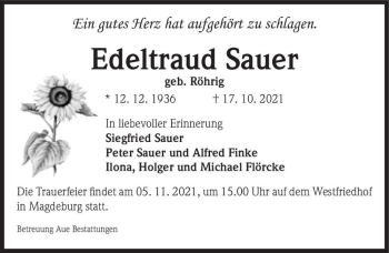 Traueranzeige von Edeltraud Sauer (geb. Röhrig)  von Magdeburger Volksstimme