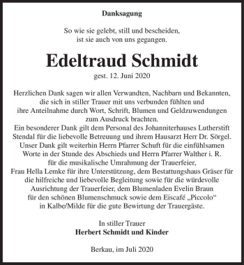Traueranzeige von Edeltraud Schmidt  von Magdeburger Volksstimme
