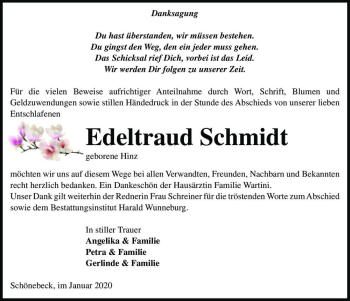 Traueranzeige von Edeltraud Schmidt (geb. Hinz)  von Magdeburger Volksstimme