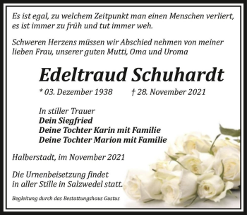 Traueranzeige von Edeltraud Schuhardt  von Magdeburger Volksstimme