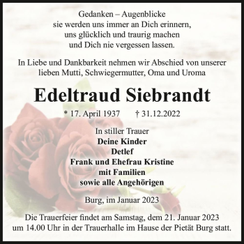 Traueranzeige von Edeltraud Siebrandt  von Magdeburger Volksstimme