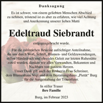 Traueranzeige von Edeltraud Siebrandt  von Magdeburger Volksstimme