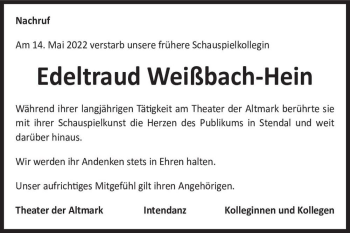 Traueranzeige von Edeltraud Weißbach-Hein  von Magdeburger Volksstimme