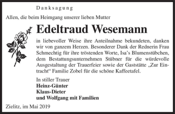 Traueranzeige von Edeltraud Wesemann  von Magdeburger Volksstimme