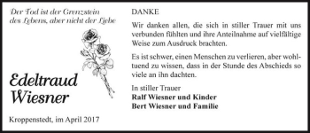 Traueranzeige von Edeltraud Wiesner  von Magdeburger Volksstimme