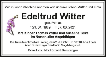 Traueranzeige von Edeltraud Witter (geb. Pohlus)  von Magdeburger Volksstimme