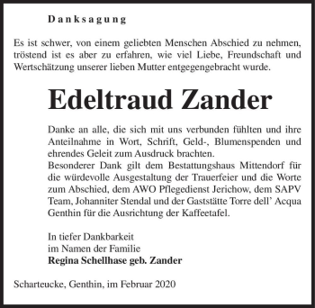 Traueranzeige von Edeltraud Zander  von Magdeburger Volksstimme