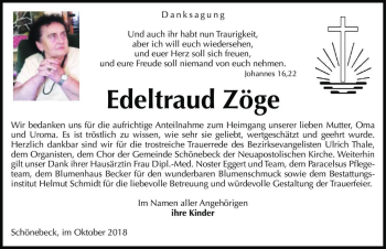 Traueranzeige von Edeltraud Zöge  von Magdeburger Volksstimme