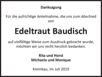 Traueranzeige von Edeltraut Baudisch  von Magdeburger Volksstimme