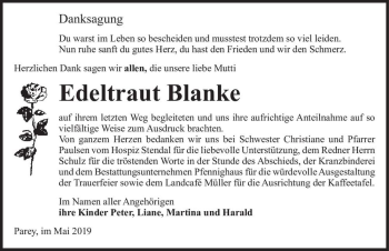 Traueranzeige von Edeltraut Blanke  von Magdeburger Volksstimme