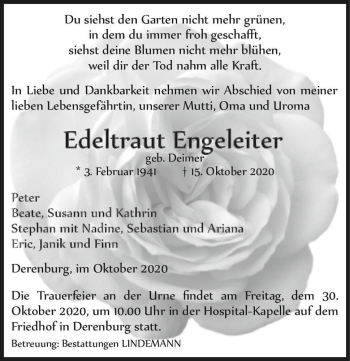 Traueranzeige von Edeltraut Engeleiter (geb. Deimer)  von Magdeburger Volksstimme