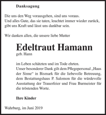 Traueranzeige von Edeltraut Hamann (geb. Hann)  von Magdeburger Volksstimme