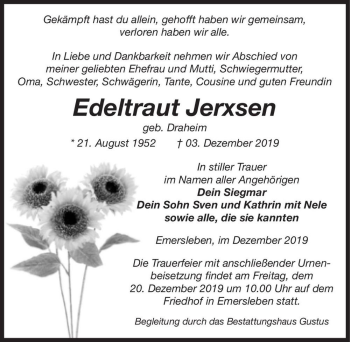 Traueranzeige von Edeltraut Jerxsen (geb. Draheim)  von Magdeburger Volksstimme