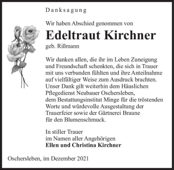 Traueranzeige von Edeltraut Kirchner (geb. Rißmann)  von Magdeburger Volksstimme
