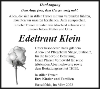 Traueranzeige von Edeltraut Klein  von Magdeburger Volksstimme
