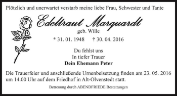 Traueranzeige von Edeltraut Marquardt (geb. Wille)  von Magdeburger Volksstimme