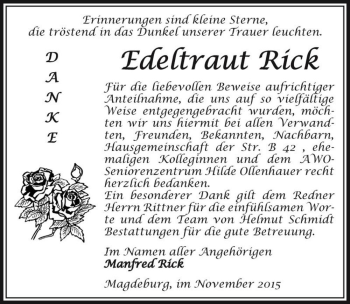 Traueranzeige von Edeltraut Rick  von Magdeburger Volksstimme