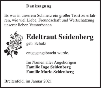 Traueranzeige von Edeltraut Seidenberg (geb. Schulz)  von Magdeburger Volksstimme