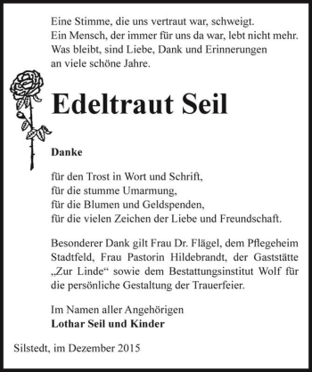 Traueranzeige von Edeltraut Seil  von Magdeburger Volksstimme